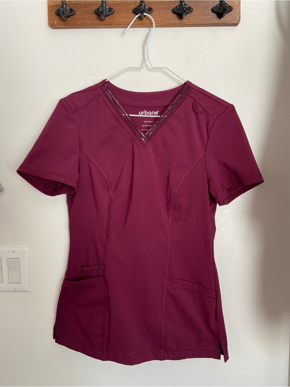 Urbane Short-Sleeve V-Neck Scrub Top in Burgundy